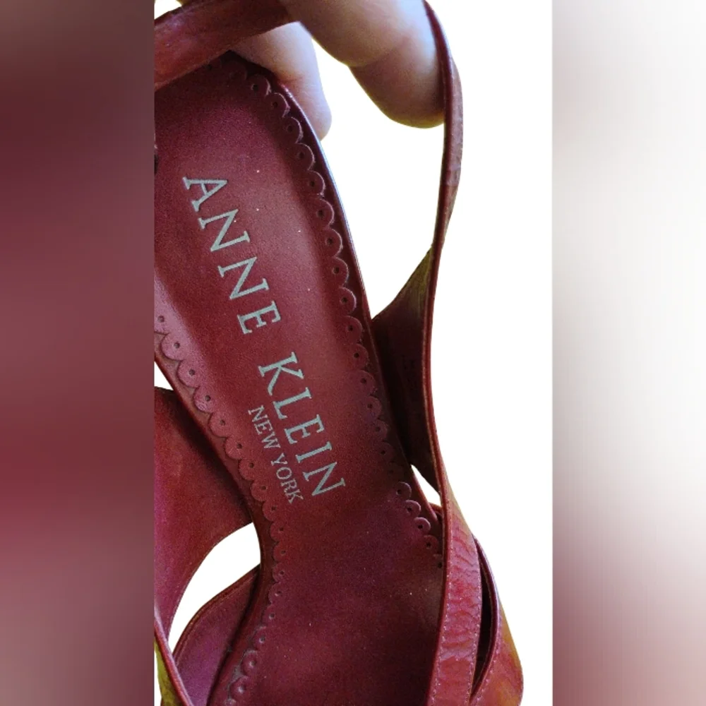 Ann Klein Red Slingback Cork Peep Toe Heels SZ 7 M